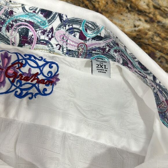 Robert Graham White Cotton Damask Long Sleeve Button Down Shirt Size 2XL - Picture 7 of 12